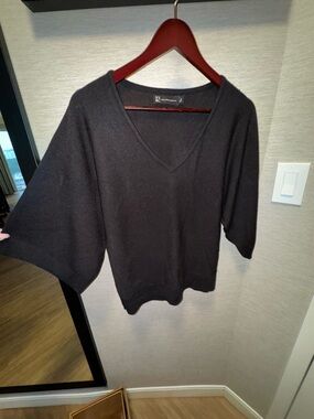New York & Company Black Knit V-Neck Top